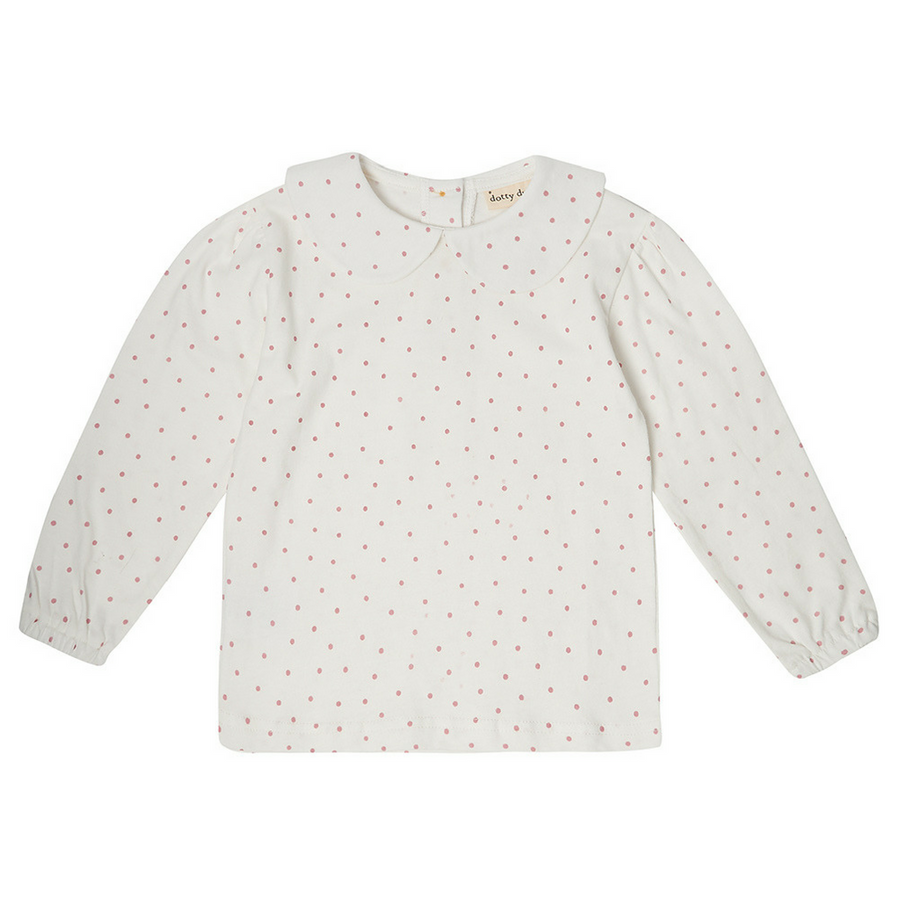 Dotty Dungarees | Peter Pan Collar top | Pink spot