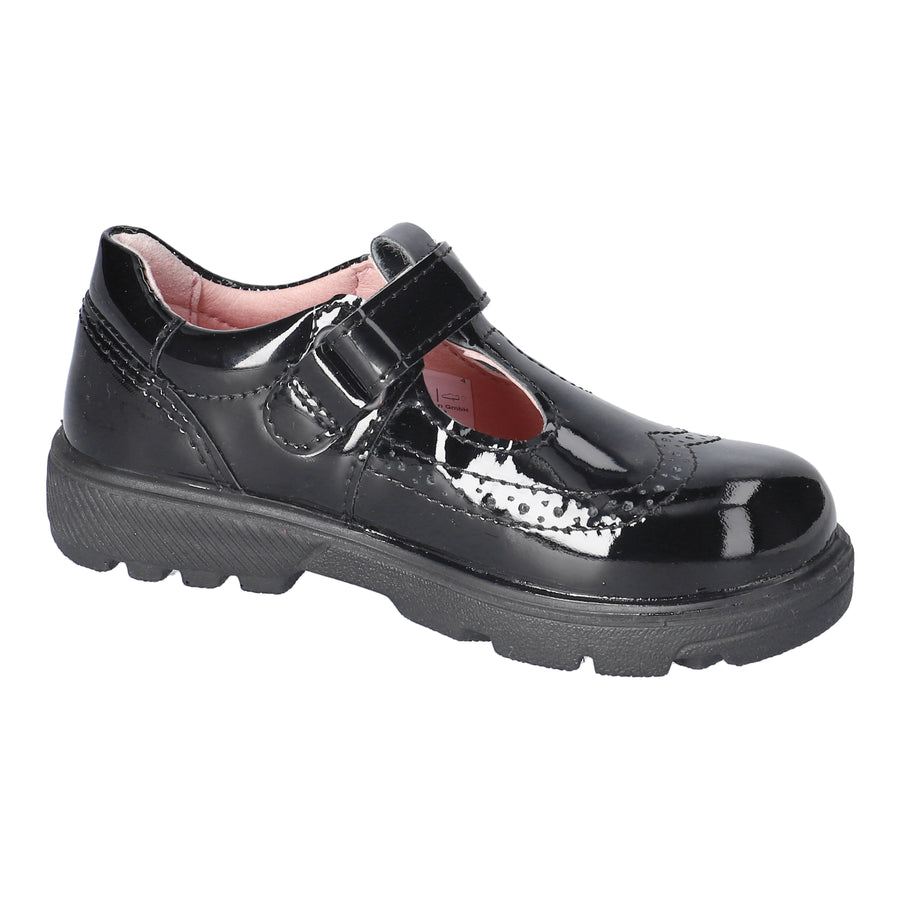 Ricosta School | Amanda | Velcro T-Bar shoe | Black Patent