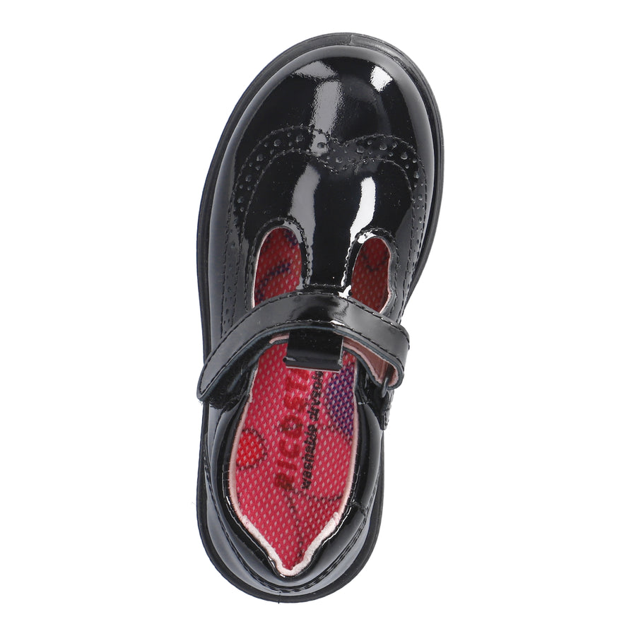 Ricosta School | Amanda | Velcro T-Bar shoe | Black Patent