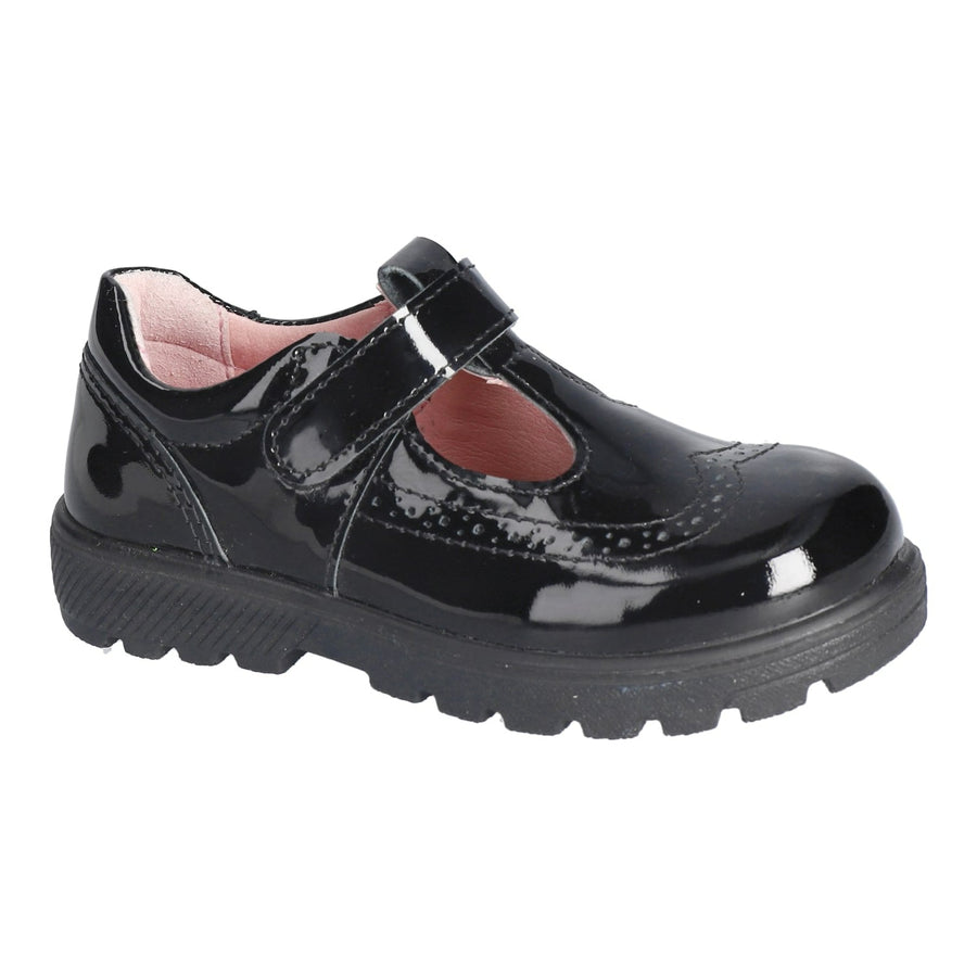 Ricosta School | Amanda | Velcro T-Bar shoe | Black Patent