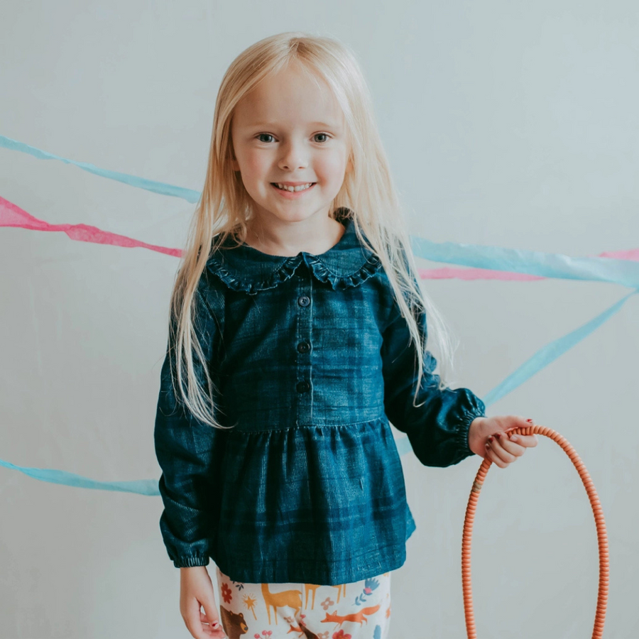 Lilly and Sid Collar Blouse | Check Navy