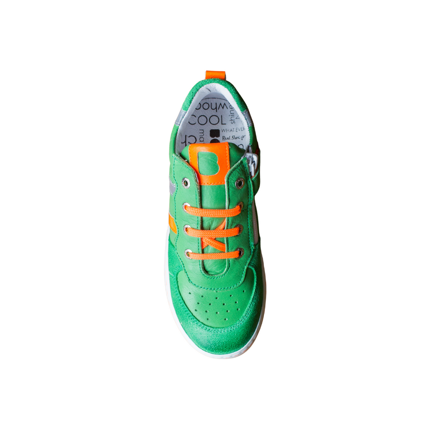 Bo-Bell Lace Up | Landor Trainers | Green & Fluro Orange