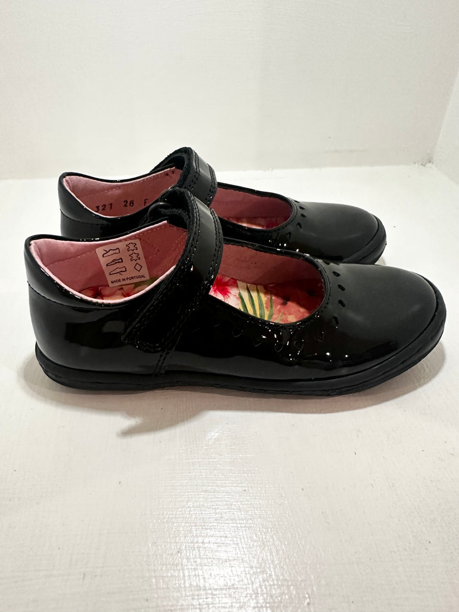 Petasil Gisele | Girls Velcro School Shoe | Black Patent