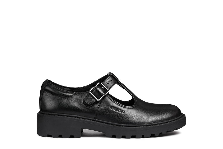 Geox School Shoes | Casey T-Bar | Black Leather