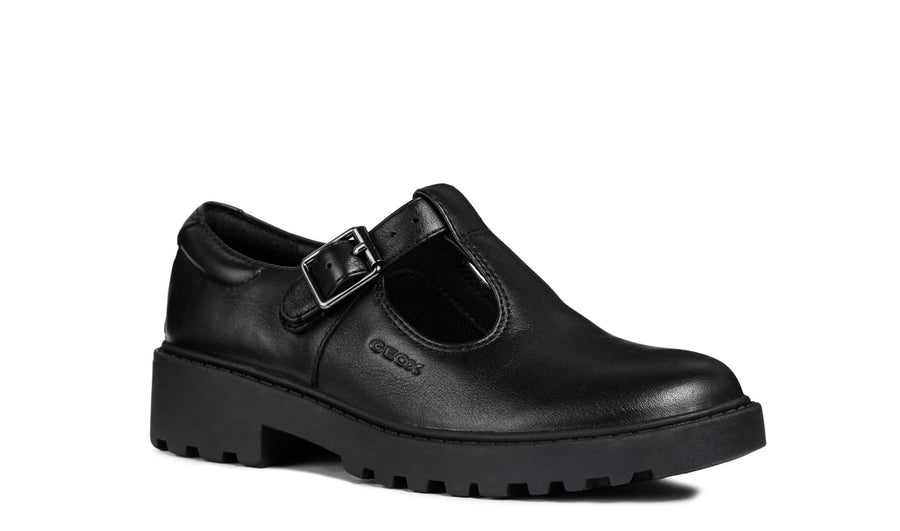 Geox School Shoes | Casey T-Bar | Black Leather