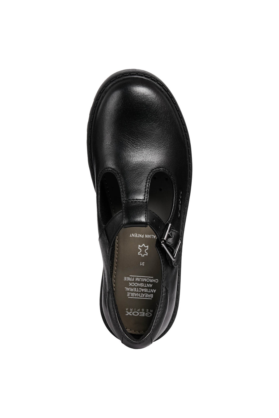 Geox School Shoes | Casey T-Bar | Black Leather