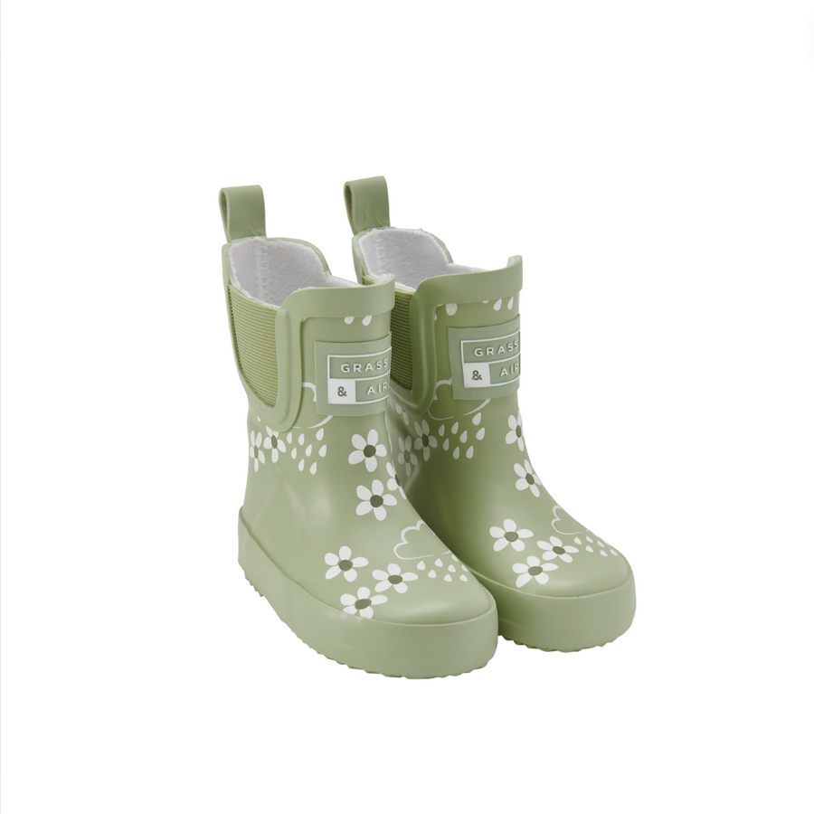 Grass & Air Floral Short Wellies | Colour Changing | Green