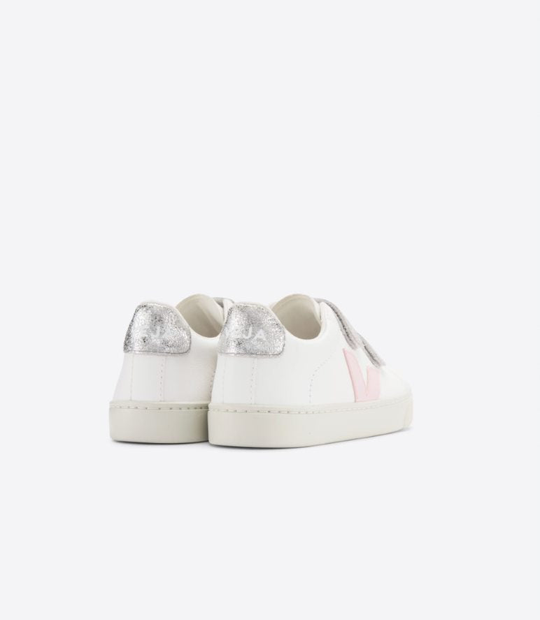 Veja Kids | Velcro Trainers Esplar Leather | White, Pink & Silver